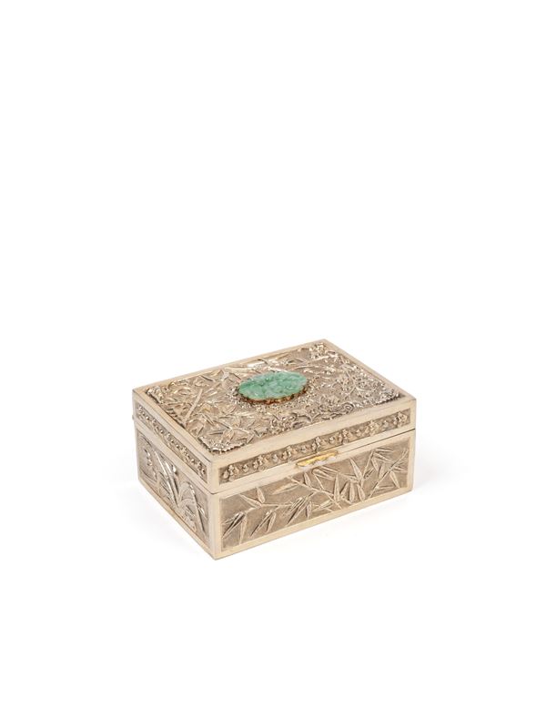 A SILVER AND JADEITE BOX
