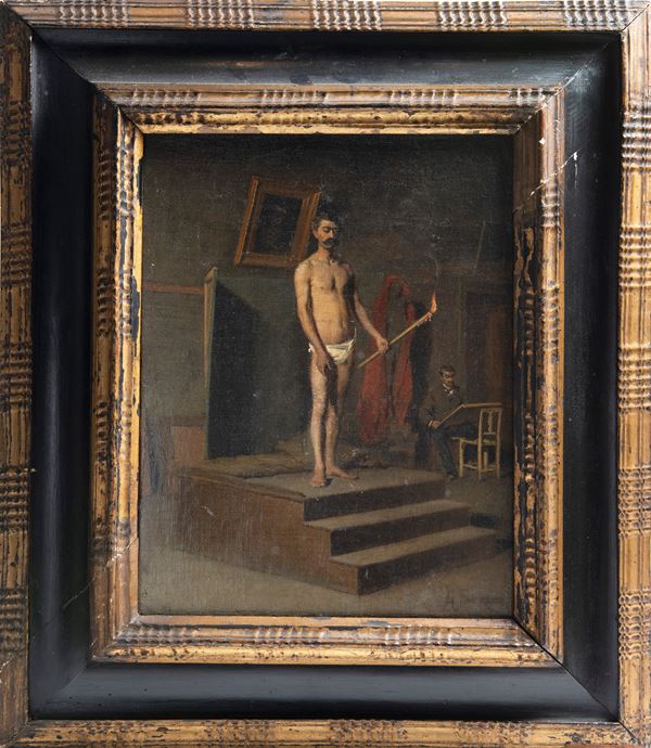 Giacomo Favretto - NUDO VIRILE CON FIACCOLA