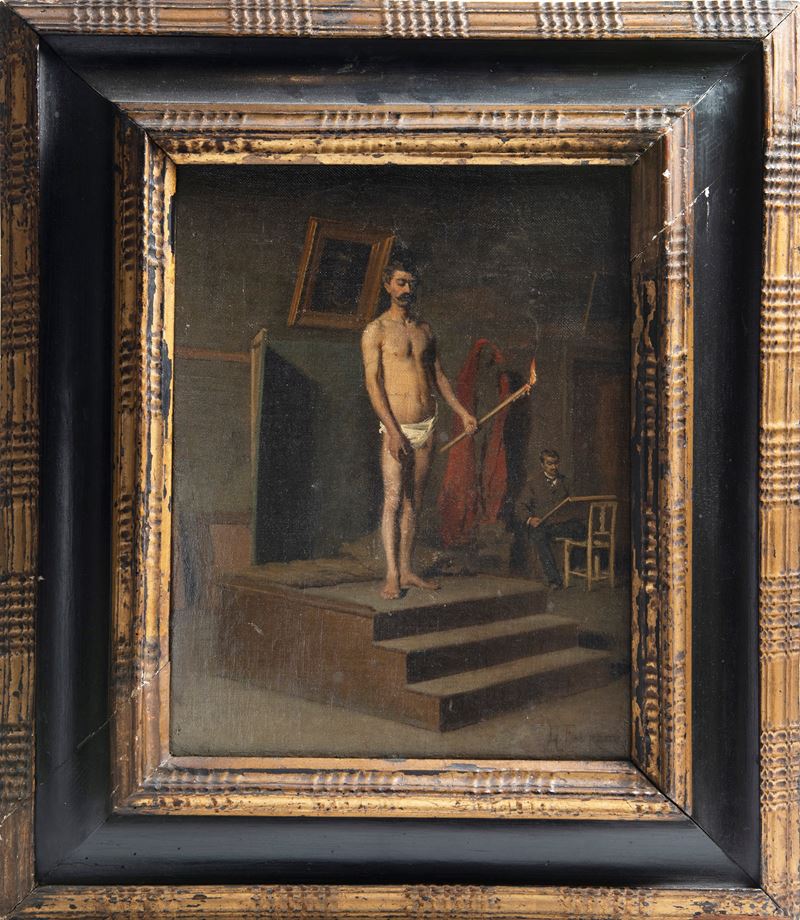 Giacomo Favretto - Nudo virile con fiaccola, olio su tela