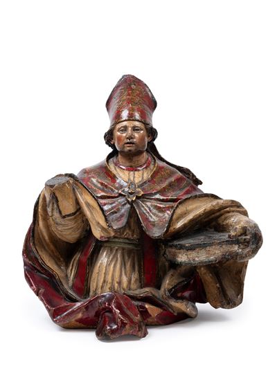 Scultura in legno policromo raffigurante un vescovo, Secolo XVIII