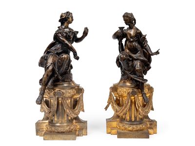 Coppia di terminali di alare in bronzo dorato e brunito, Secolo XIX