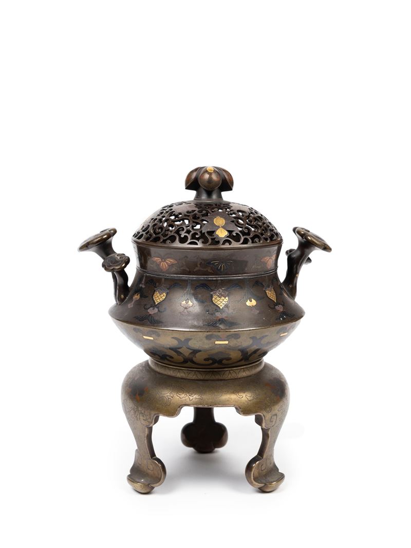 Incensiere tripode in bronzo, Giappone, periodo Meiji (1868-1912)