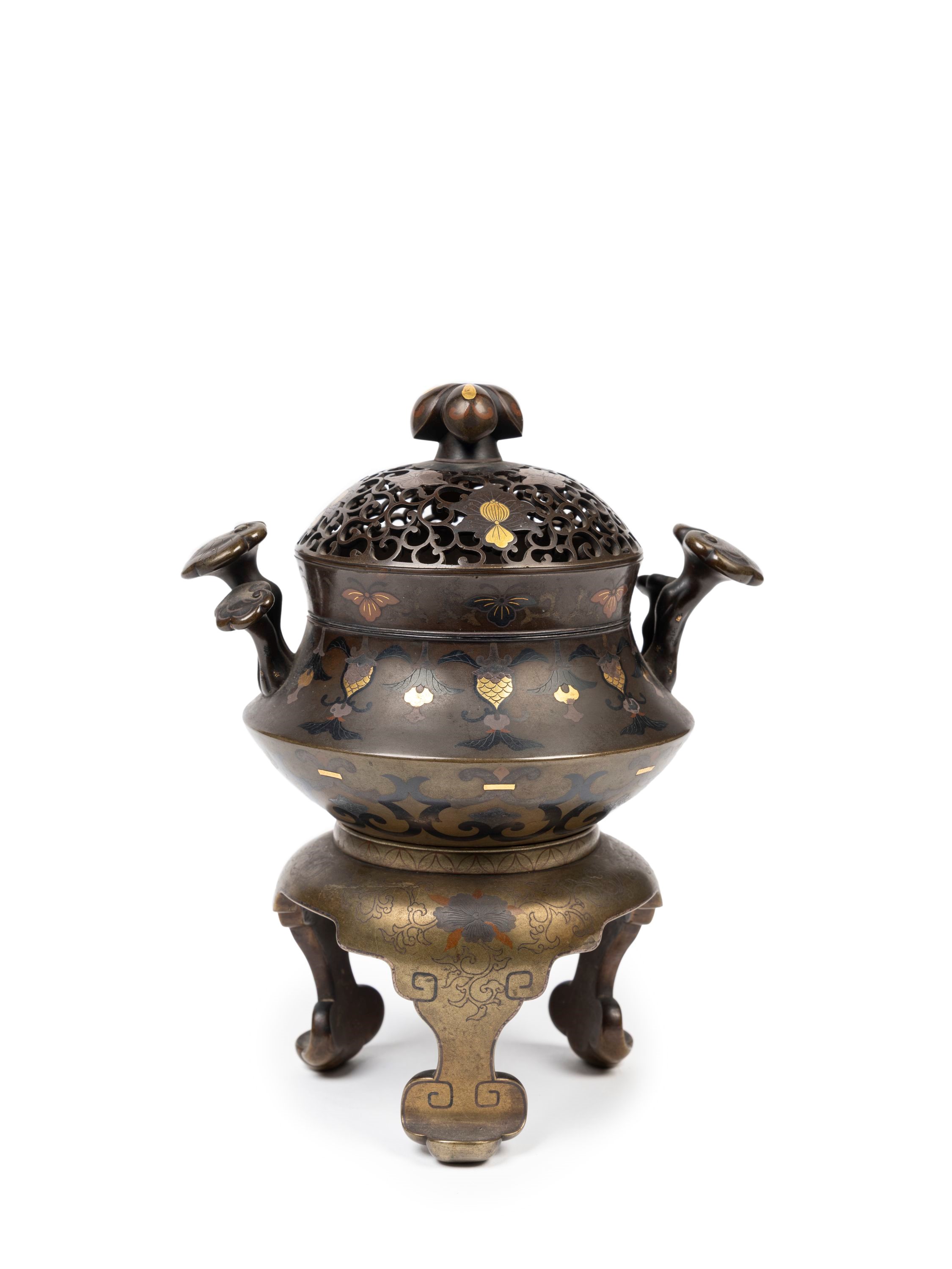 Incensiere tripode in bronzo, Giappone, periodo Meiji (1868-1912)