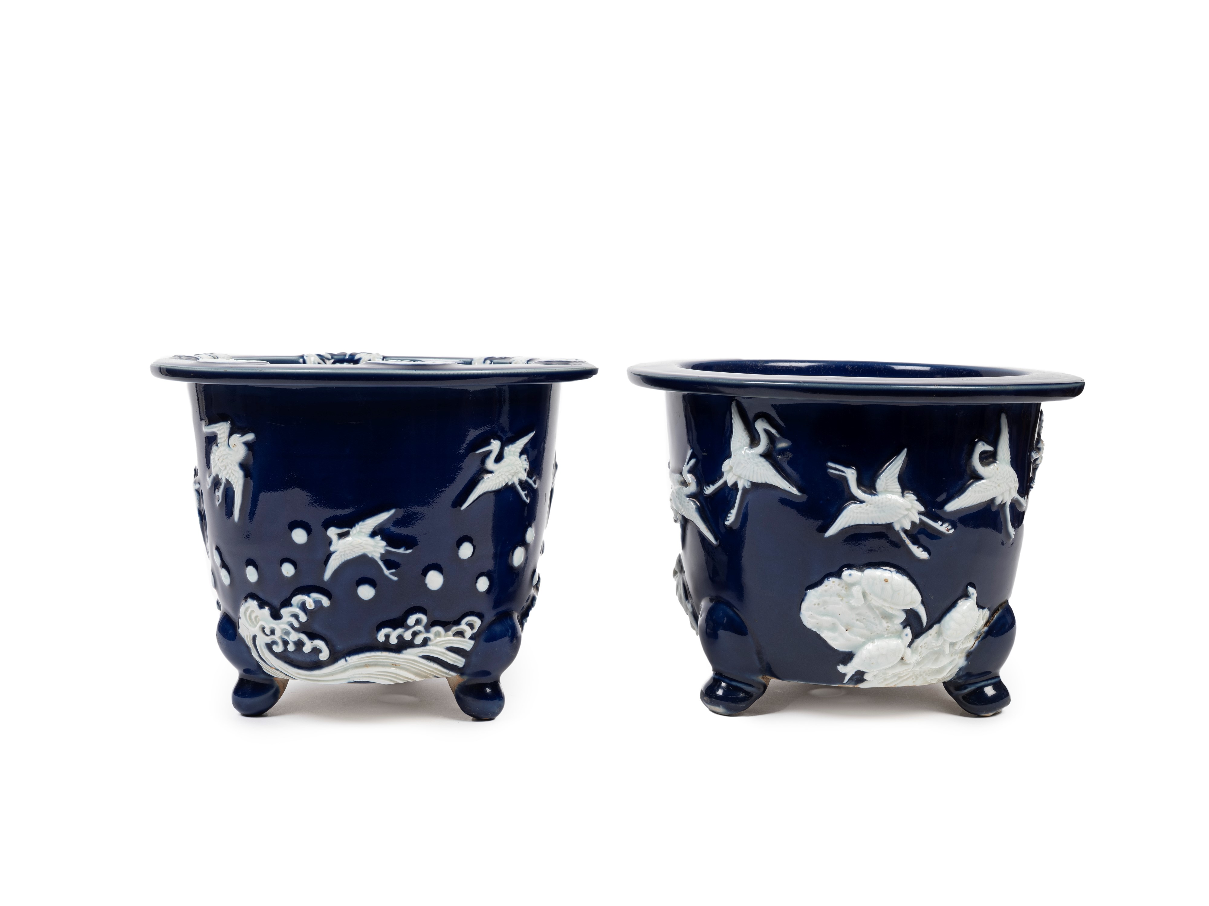 COPPIA DI CACHEPOTS IN PORCELLANA BIANCA E BLU