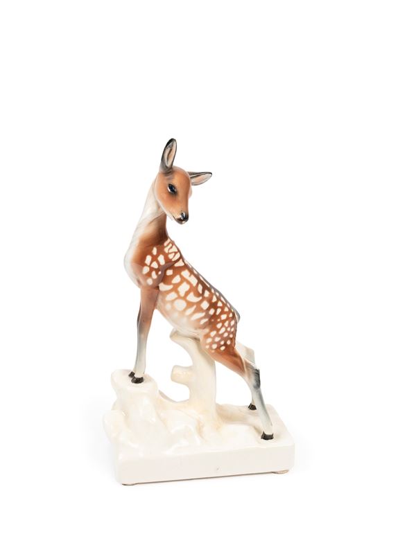 Lenci - POLYCHROME EARTHENWARE SCULPTURE DEPICTING A FAWN