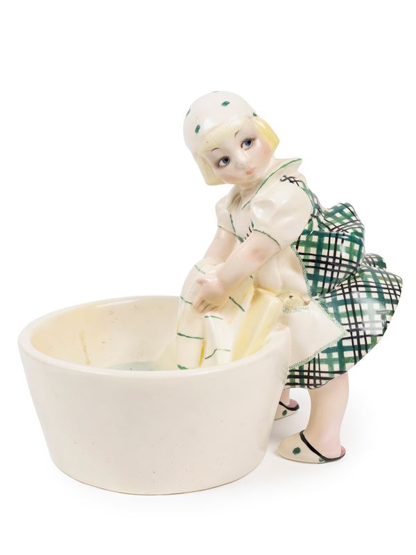 Sandro Vacchetti Essevi - POLYCHROME EARTHENWARE SCULPTURE DEPICTING LITTLE WASHERWOMEN