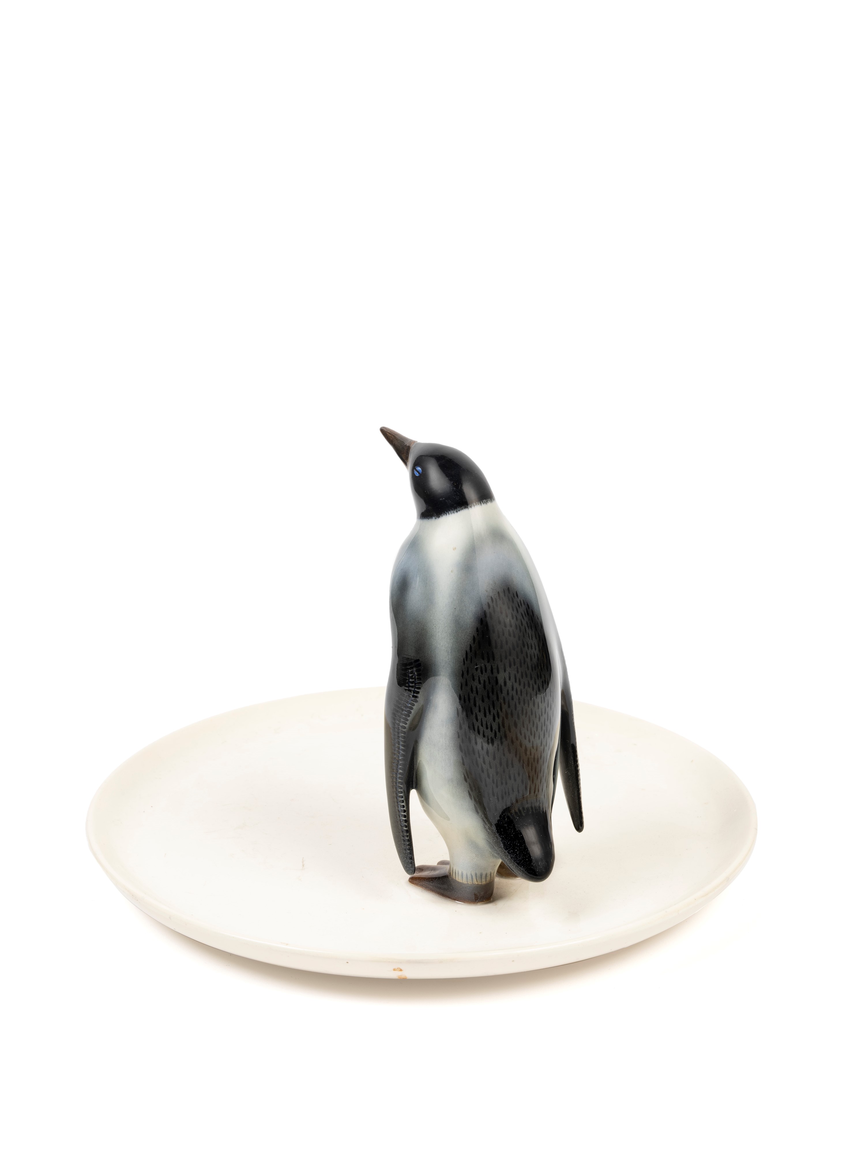 CENTROTAVOLA CON PINGUINO IN TERRAGLIA POLICROMA