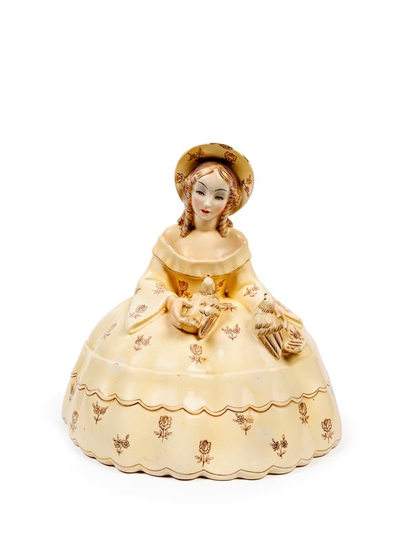 Lenci - POLYCHROME EARTHENWARE SCULPTURE DEPICTING LADY WITH DOVES