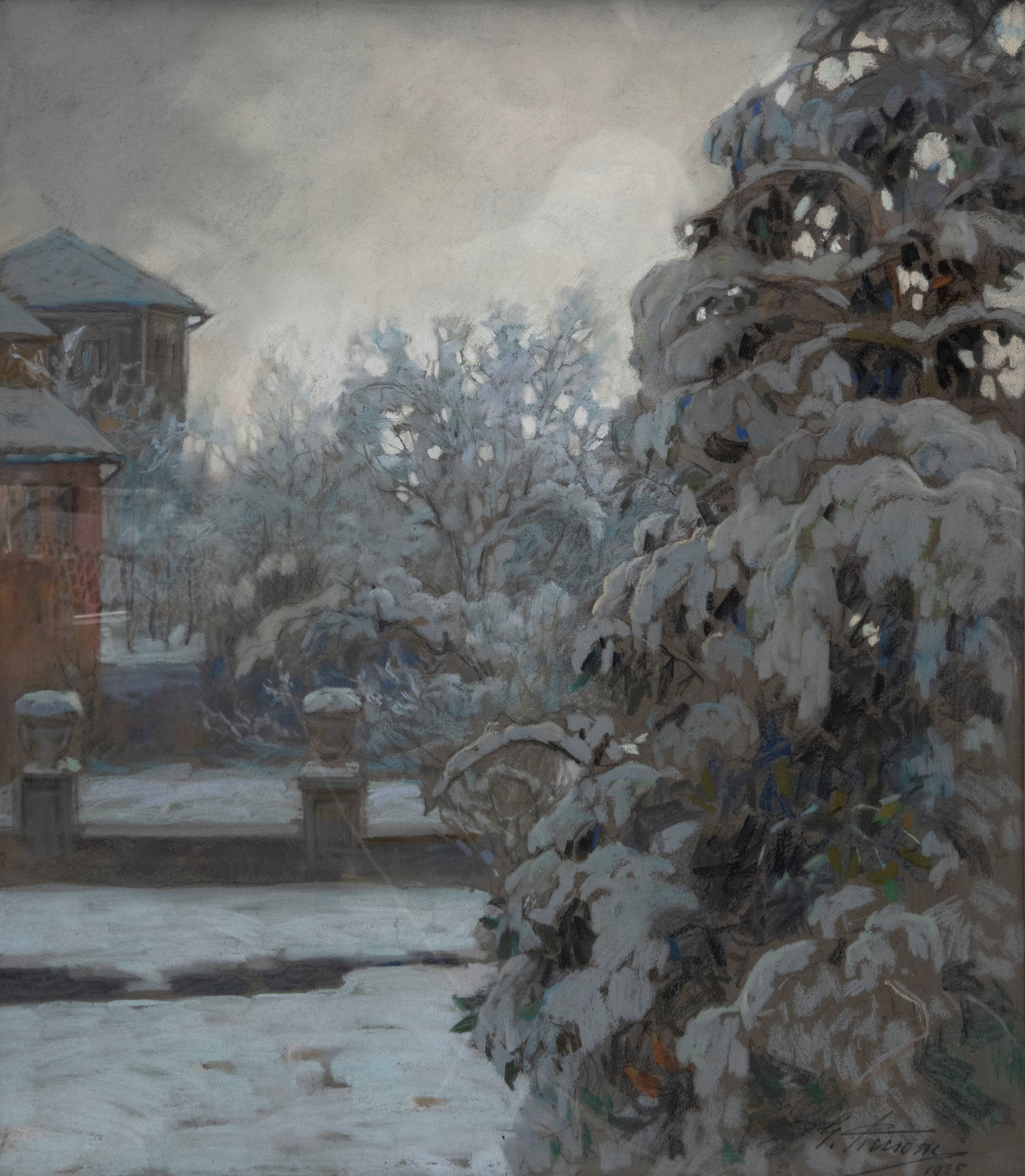 Gino Piccioni - Paesaggio innevato, olio su cartoncino