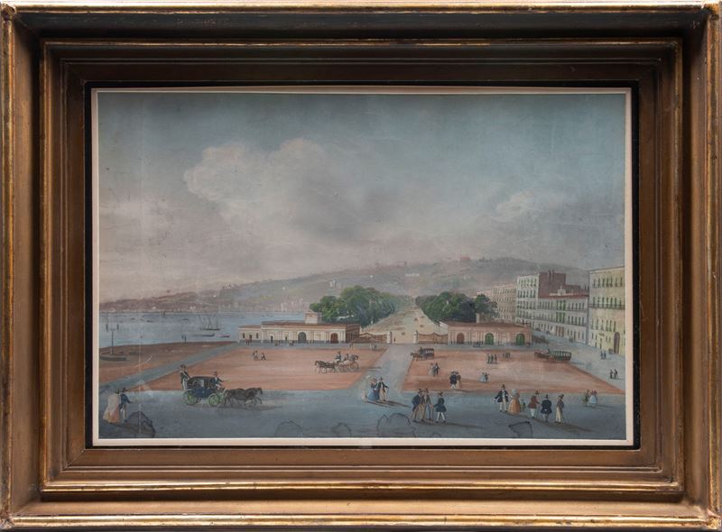Gouache, Veduta della Villa Comunale a Napoli