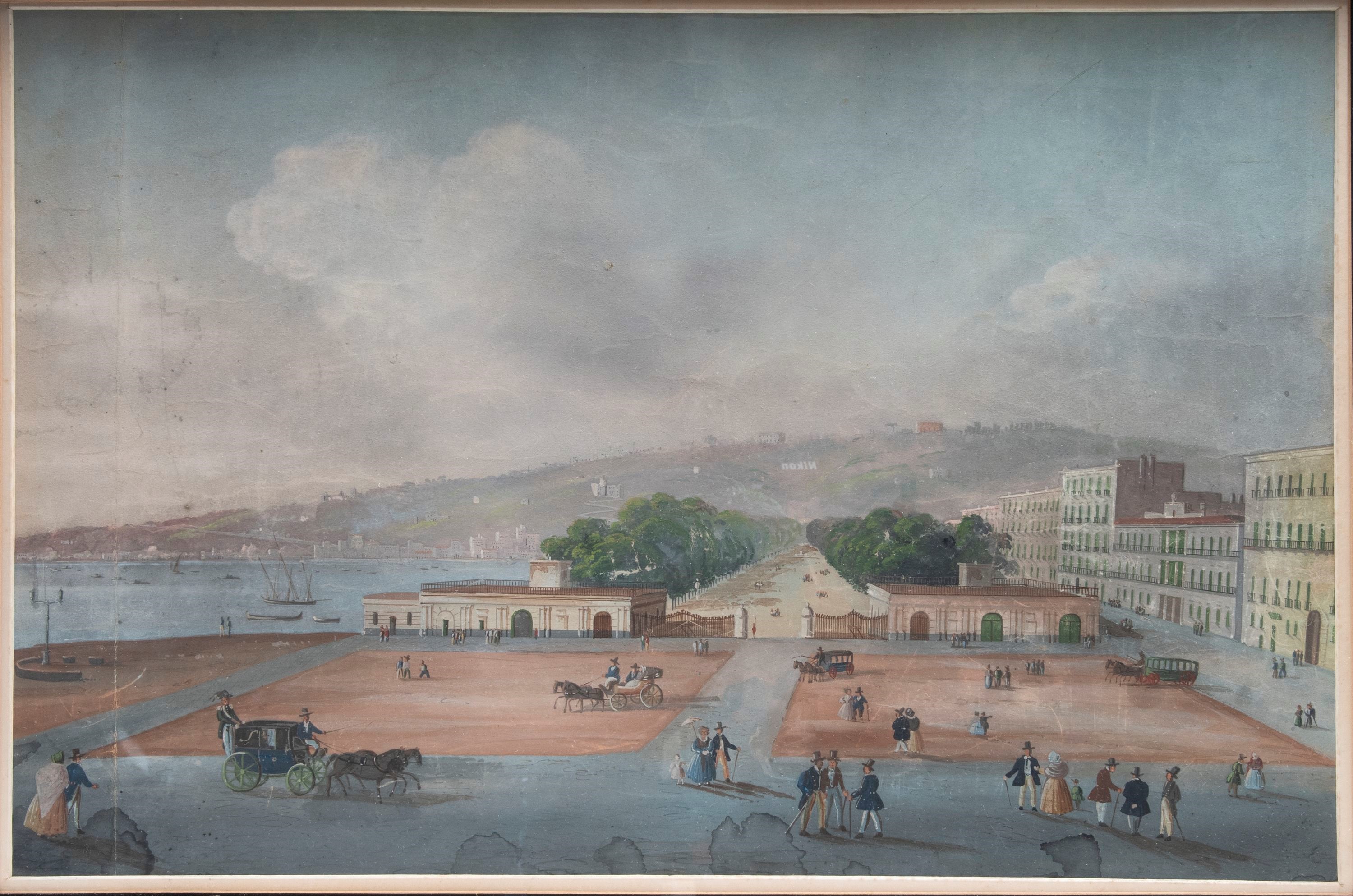 Gouache, Veduta della Villa Comunale a Napoli