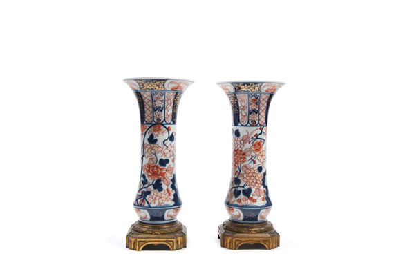 PAIR OF ORMOLU MOUNTED IMARI PORCELAIN VASES 