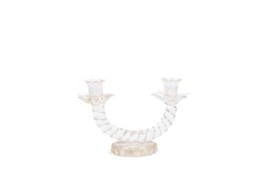 Candelabro a torchon in vetro, h 16,5 cm, 1930 ca.