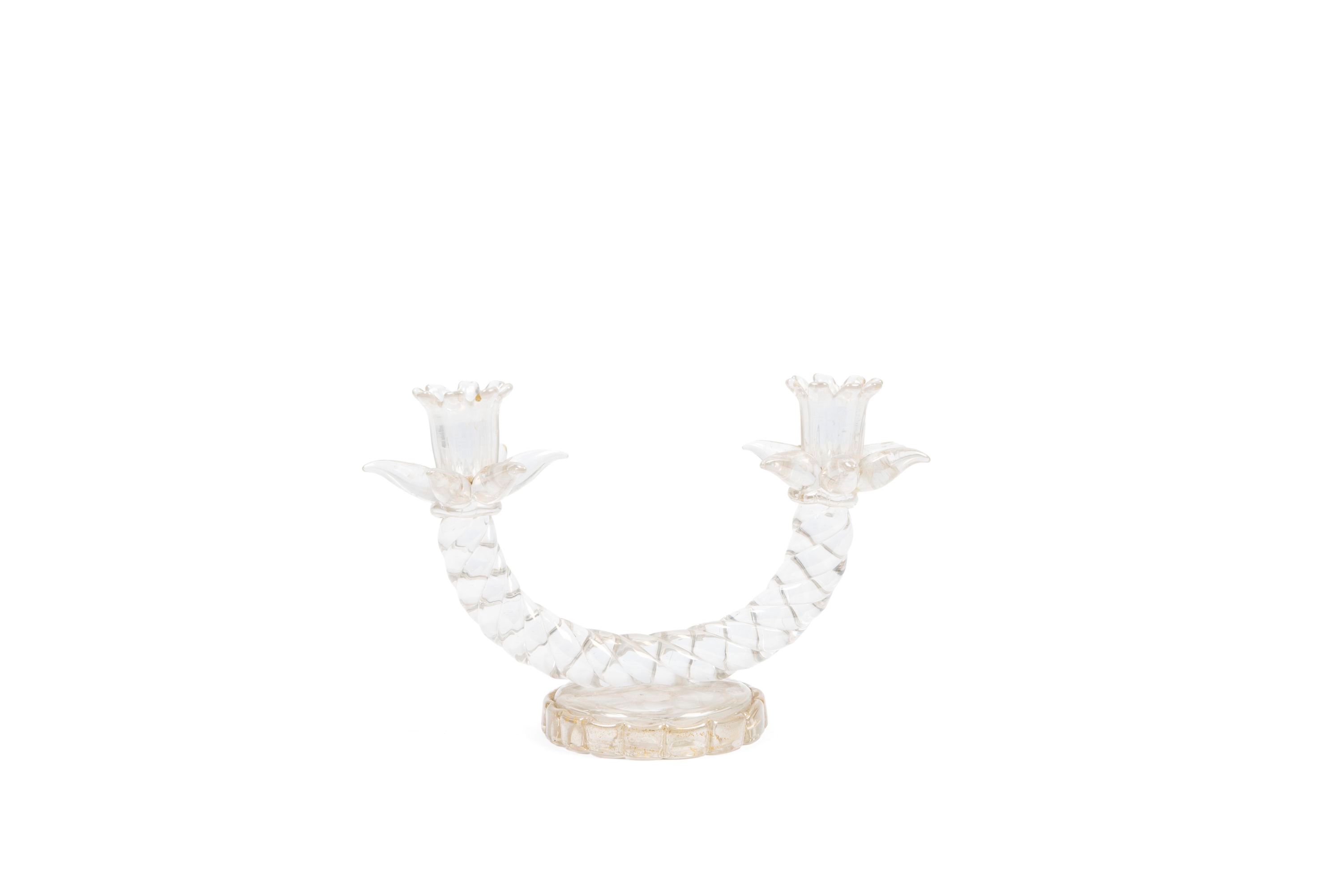 Fratelli Barovier - Candelabro a torchon in vetro, h 16,5 cm, 1930 ca.