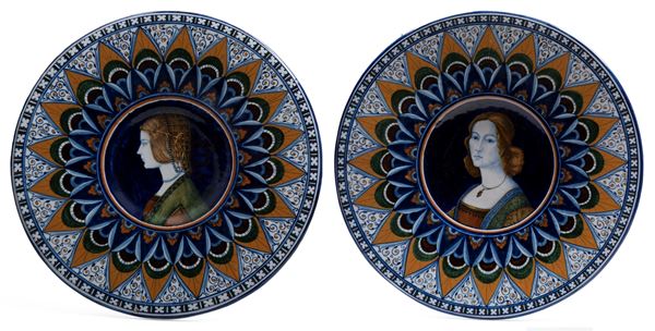 Pietro Melandri - PAIR OF POLYCHROME MAJOLICA PARADE PLATES