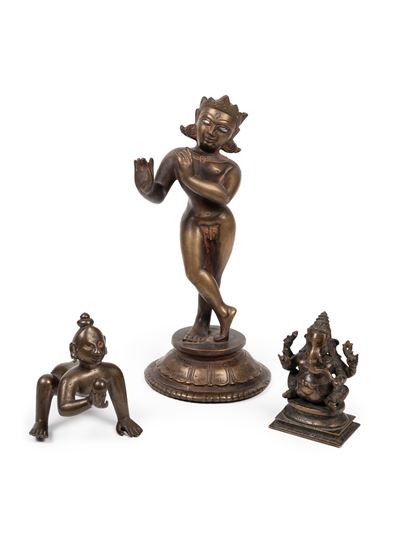 Scultore indiano, Tre sculture in bronzo raffiguranti Vishnu, Ganesha e Mahavira