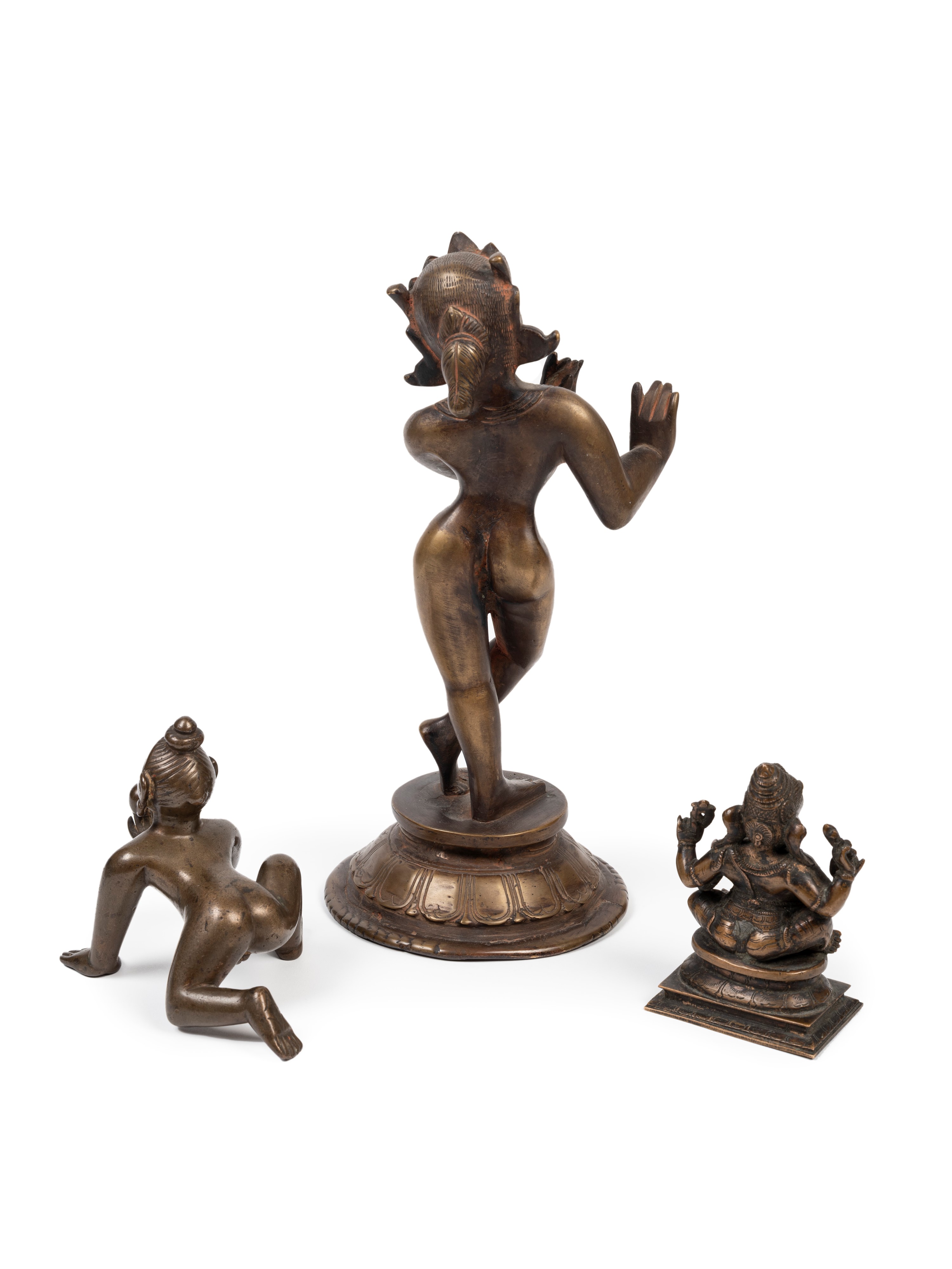 Scultore indiano, Tre sculture in bronzo raffiguranti Vishnu, Ganesha e Mahavira