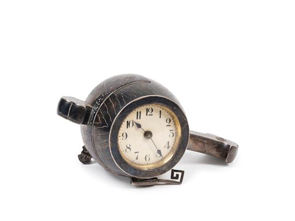 A SILVER MODEL OF DAIKOKU'S MALLET WITH INSET CLOCK