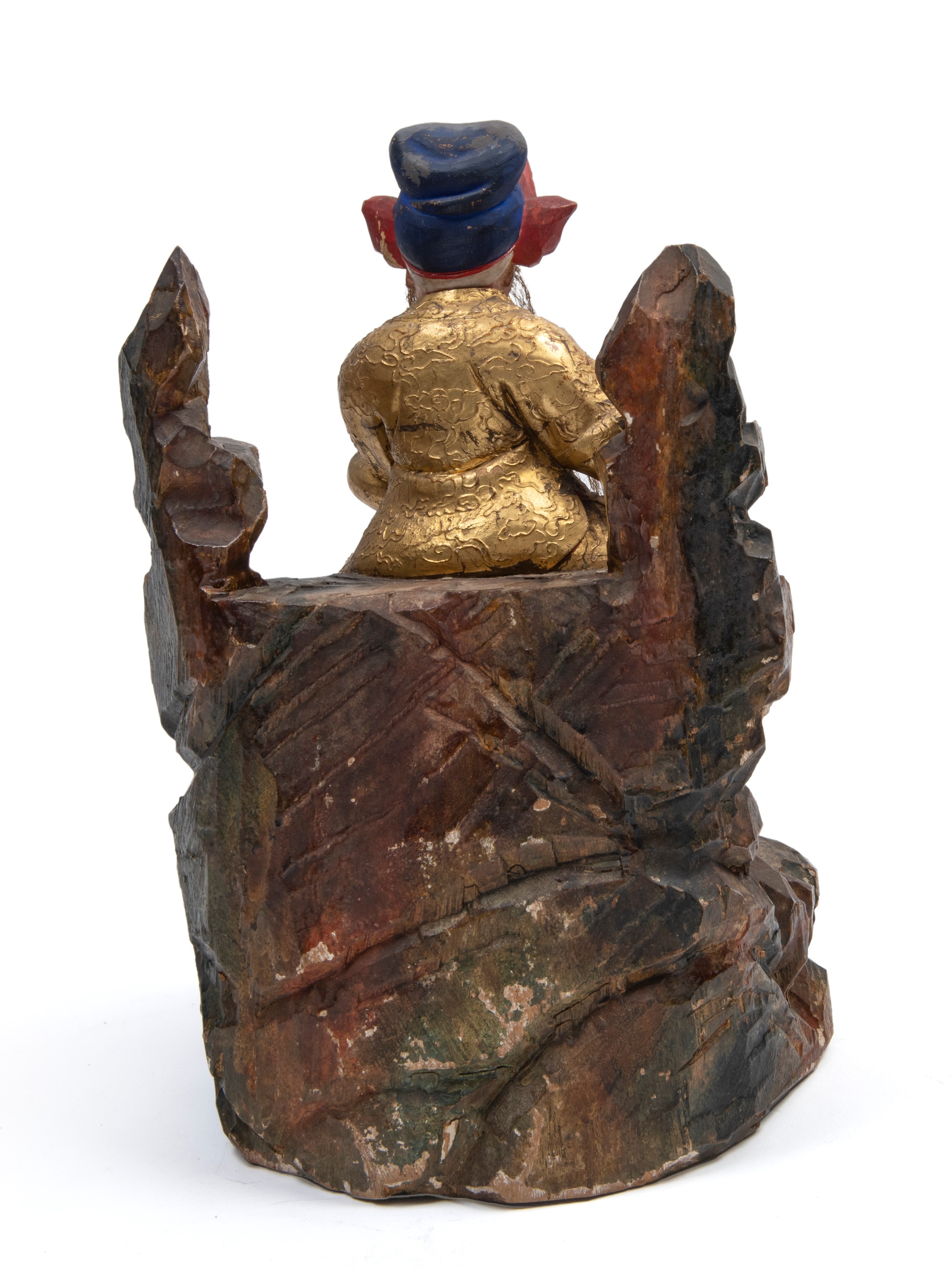 Scultura in legno laccato e dorato raffigurante Guandi, Cina, dinastia Qing (1644-1911)