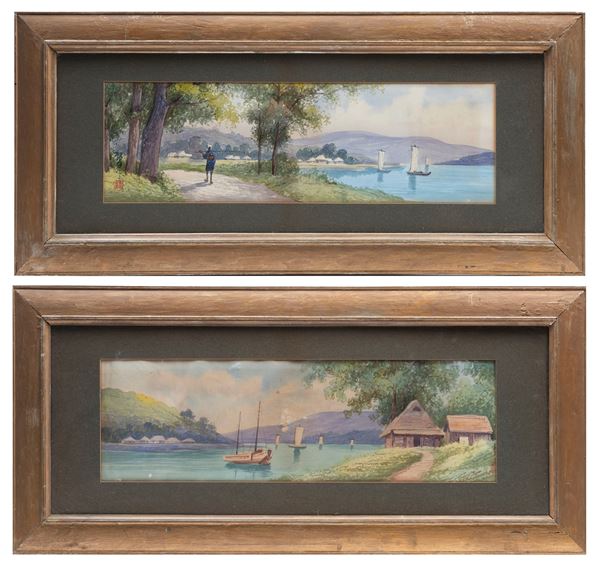 PAIR OF PAINTINGS DEPICTING MARINE LANDSCAPES