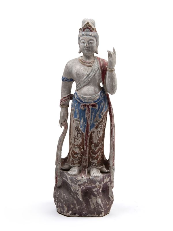 POLYCHROME LACQUERED WOOD SCULPTURE OF GUANYIN