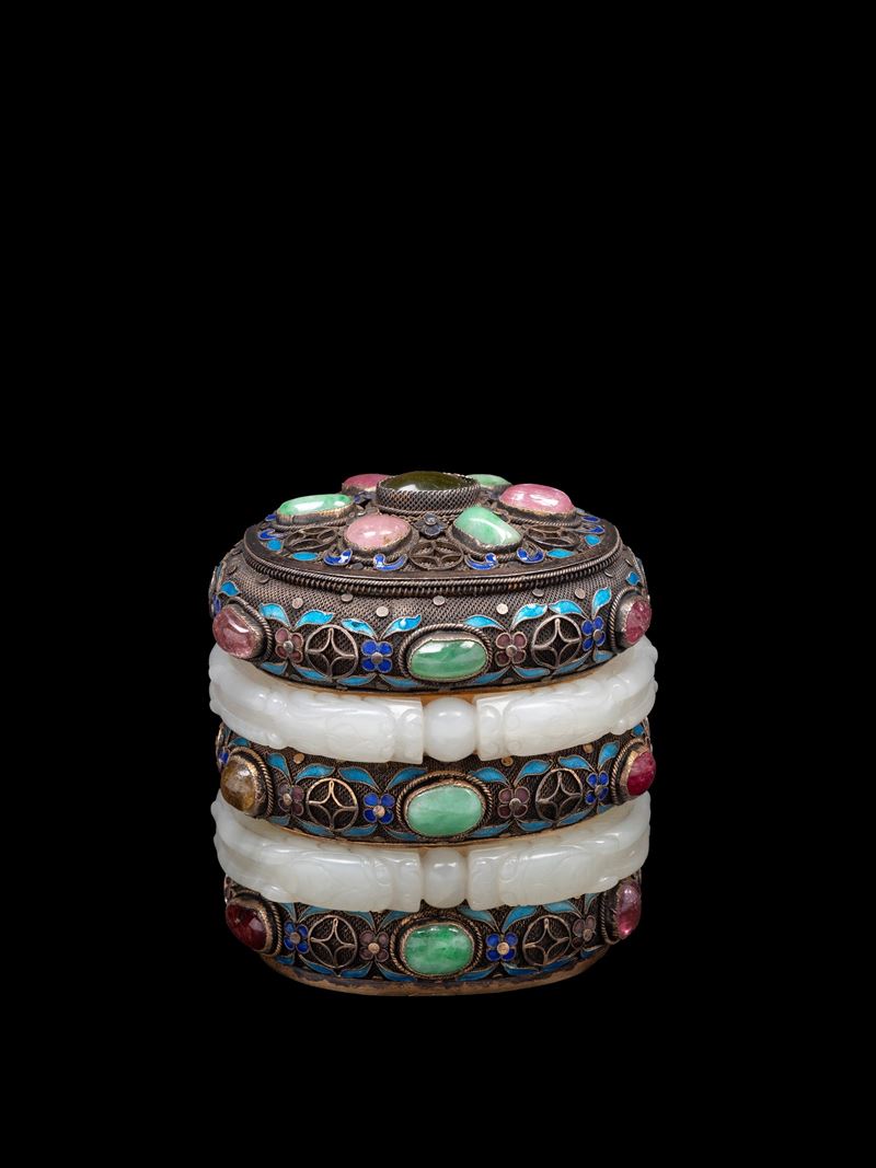 SCATOLA IN ARGENTO GIADA E PIETRE DURE