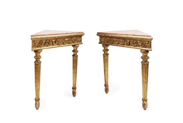 PAIR OF GILTWOOD CONSOLES IN LOUIS XVI STYLE