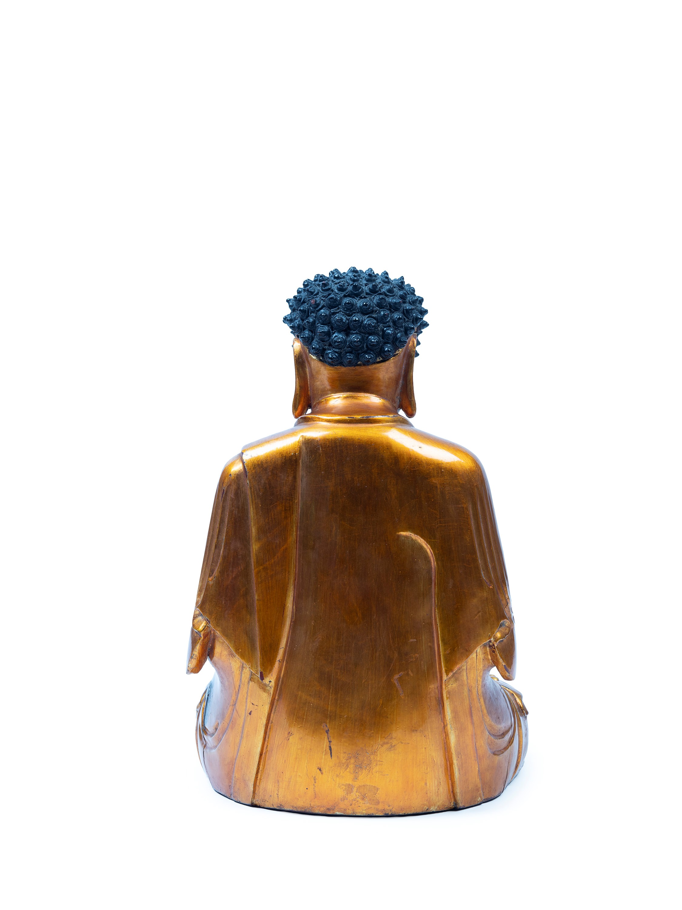 Scultura in legno laccato e dorato raffigurante Buddha seduto, Cina, inizio XX secolo