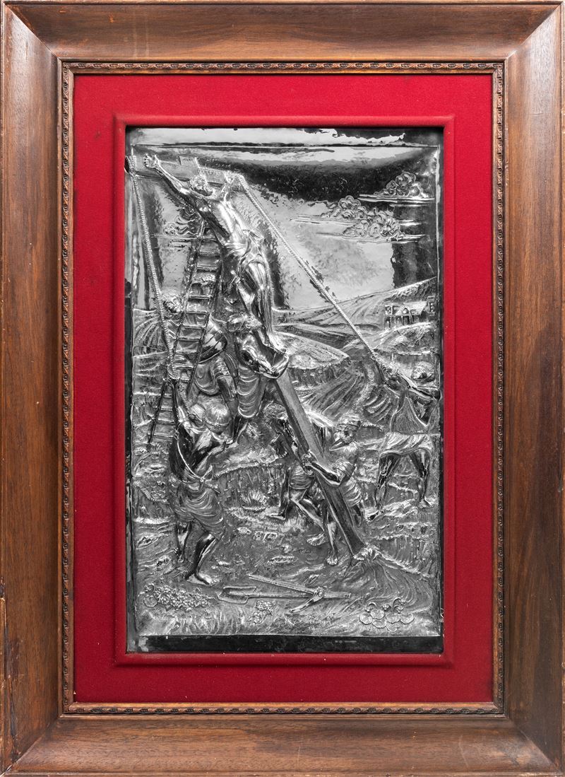 Basso rilievo in argento, raffigurante la Crocifixione