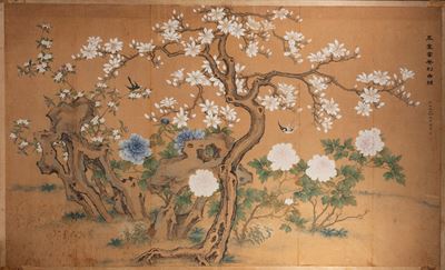 Shen Quan, Dipinto su carta con giardino, sei pannelli