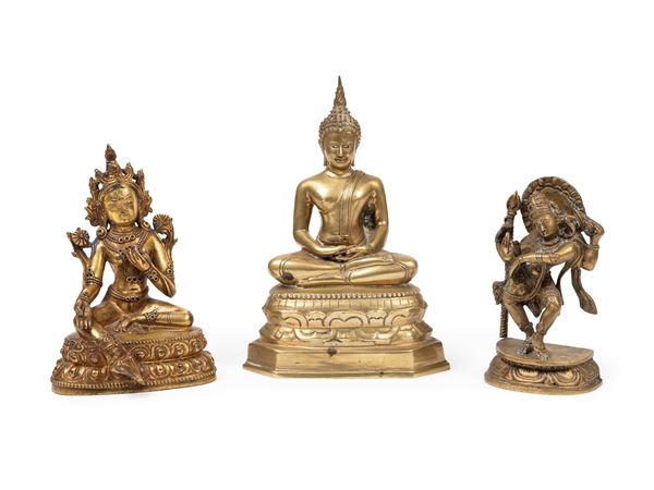 THREE GILT BRONZE SCULPTURES