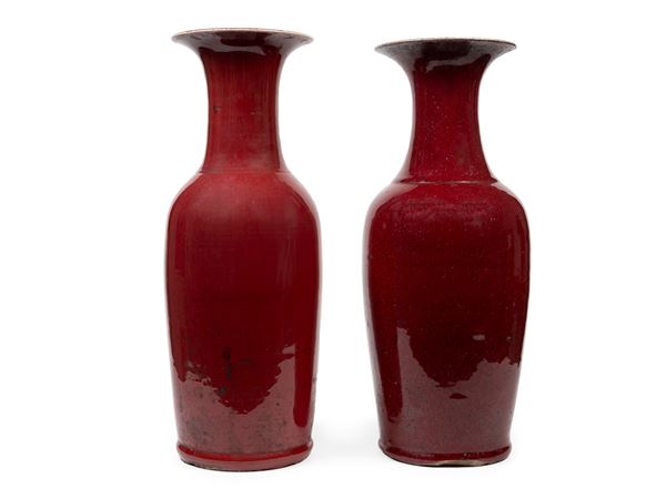 TWO LARGE SANG-DE-BOUF PORCELAIN VASES
