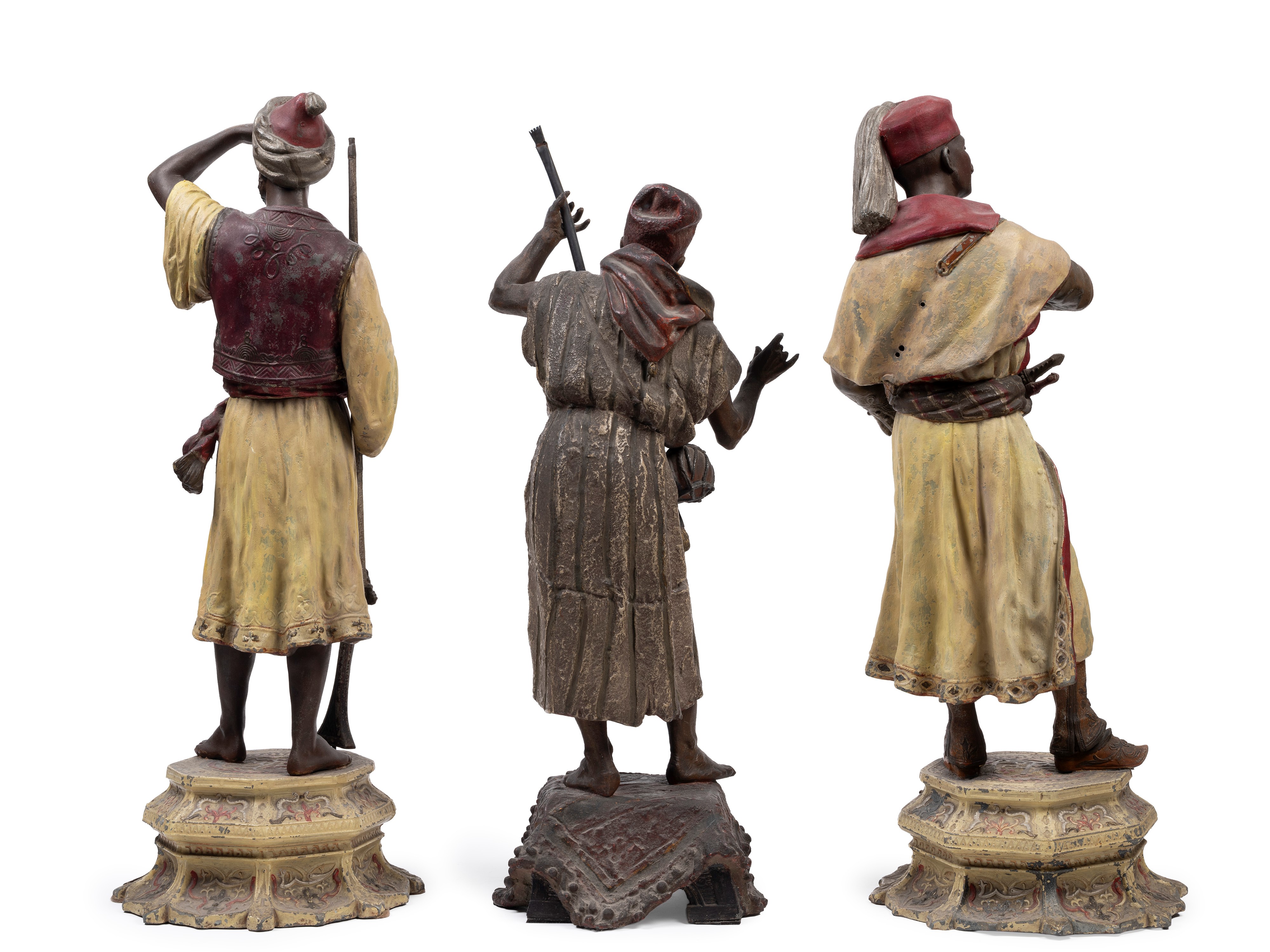 Scultore orientale, Tre sculture in metallo raffiguranti figure maschili, Vienna, XIX secolo