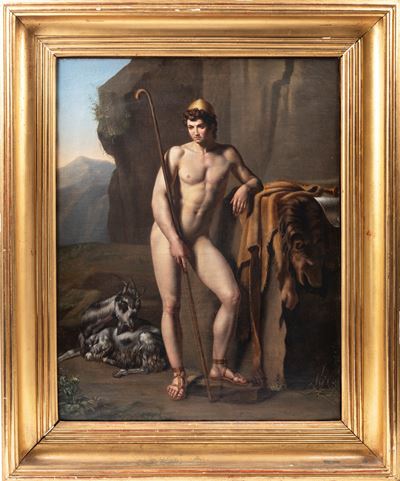 Pastore con pelle di leone e capra, olio su tela