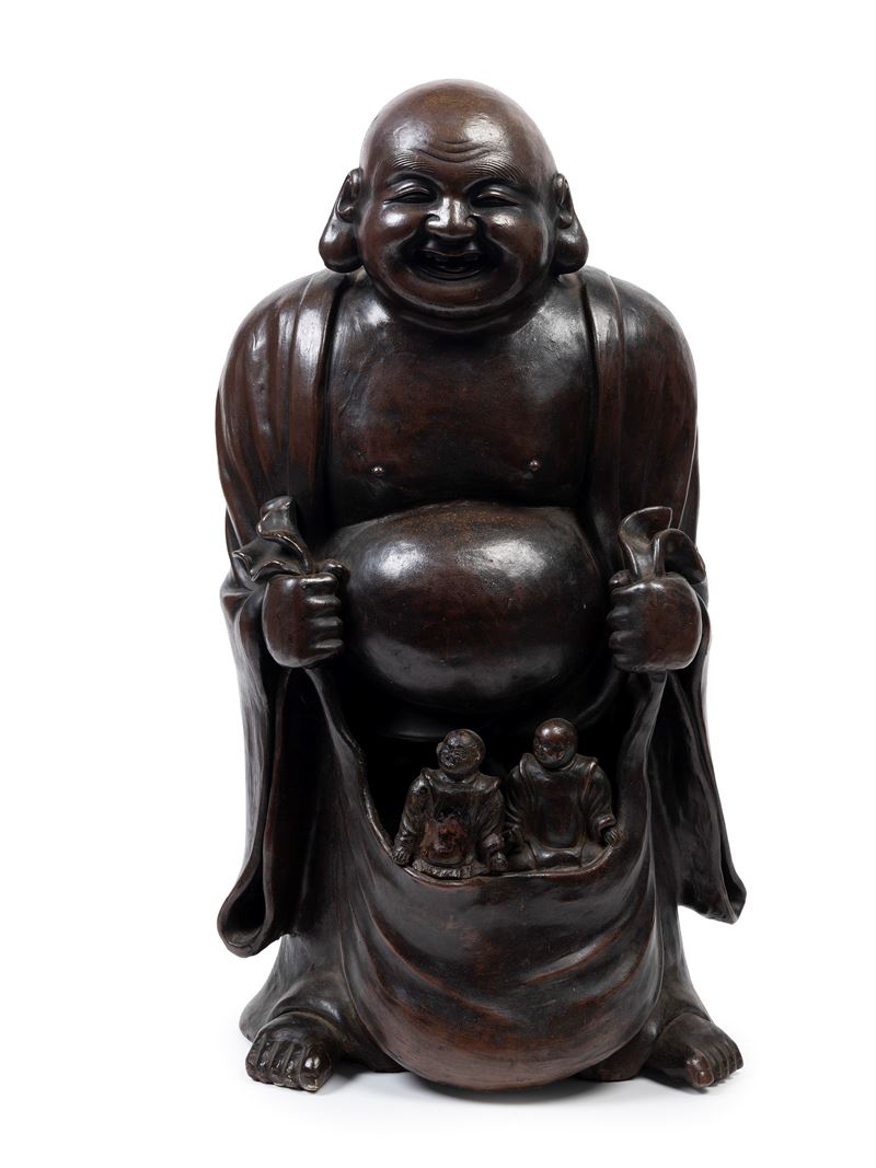 Scultura in gres, Putai che gioca con bambini, Cina, XIX secolo