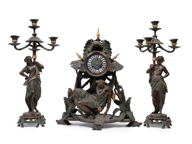 Pendola con odalisca e candelabri, XIX secolo