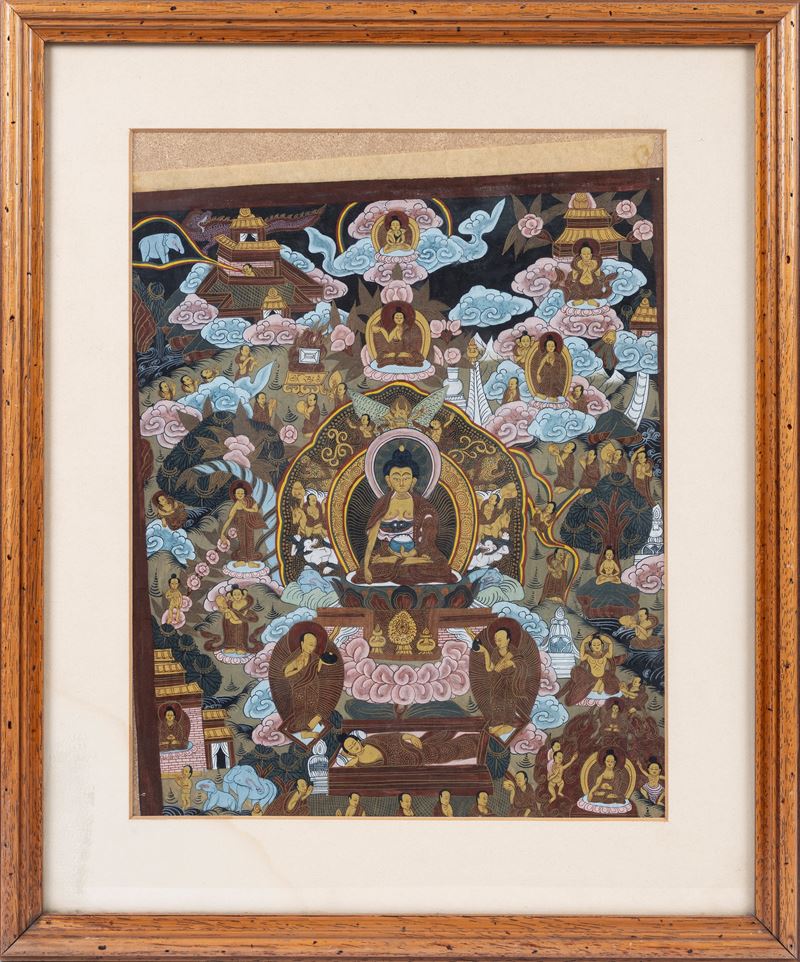 Thangka buddista, Mandala, XX secolo, h cm 38 x l cm 28,5