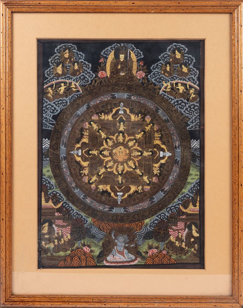 Thangka buddista con mandala, Secolo XX