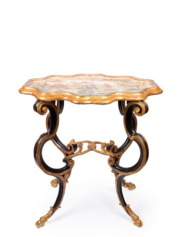 A LACQUERED CHINOISERIE CENTER TABLE