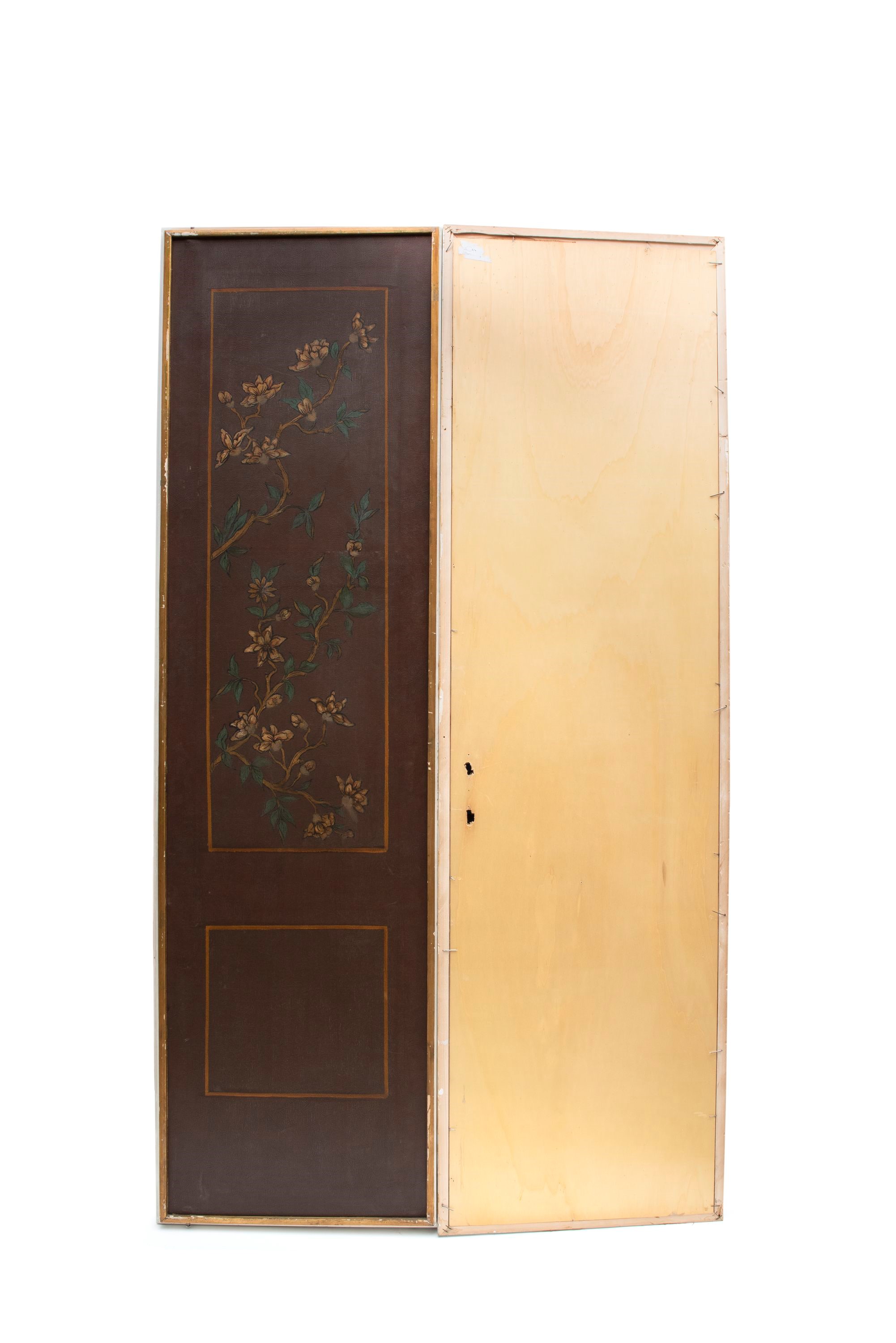 Pannello in pelle dipinta a chinoiserie, XVIII/XIX secolo
