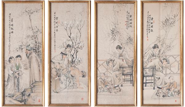 FOUR SCROLL PAINTINGS ON PAPER