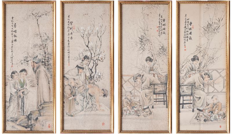 QUATTRO DIPINTI A SCROLL SU CARTA