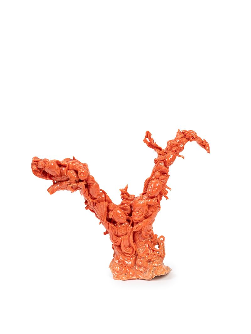 ☼GRANDE SCULTURA IN CORALLO ROSSO MOMO O CERASUOLO