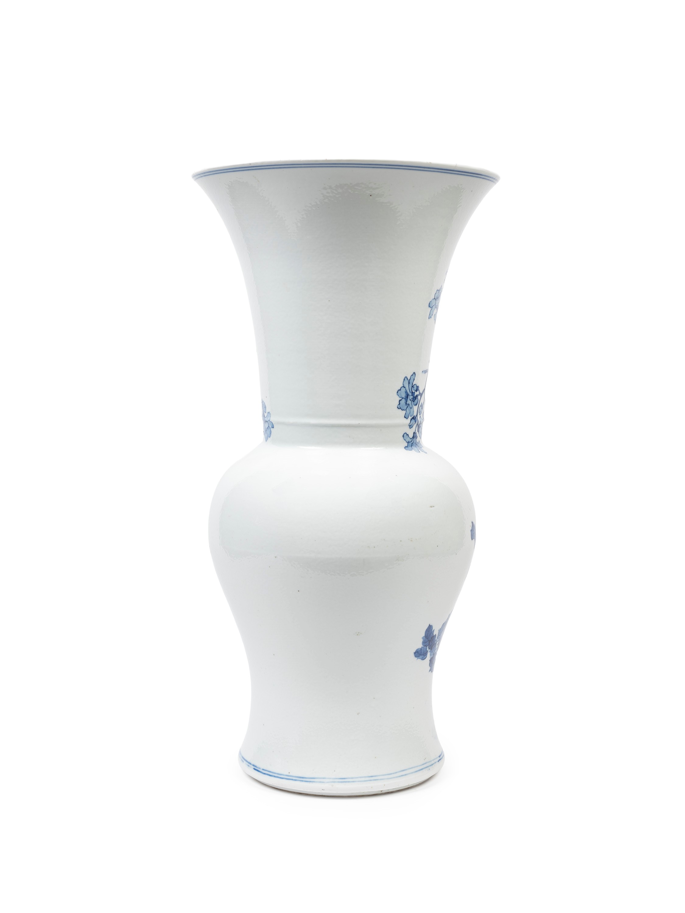 GRANDE VASO "A CODA DI FENICE" IN PORCELLANA BIANCA E BLU