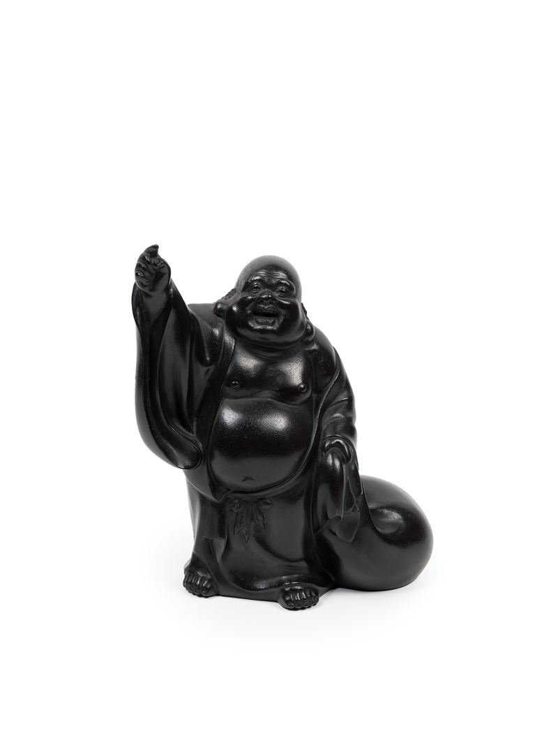 Okimono in bronzo raffigurante Hotei, Giappone, periodo Meiji (1868-1912)
