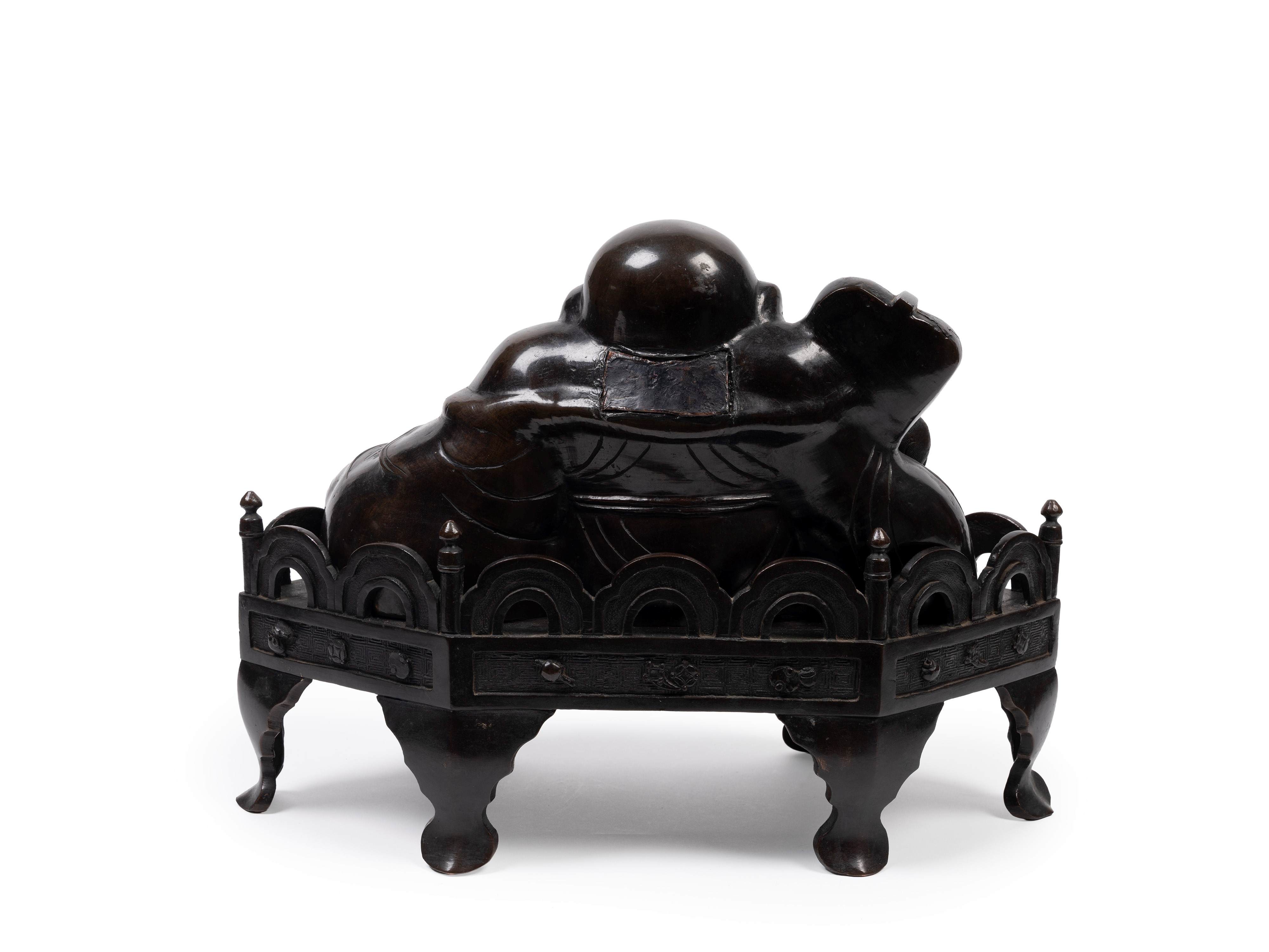 Okimono in bronzo, Hotei con tre topolini, Giappone, XIX secolo