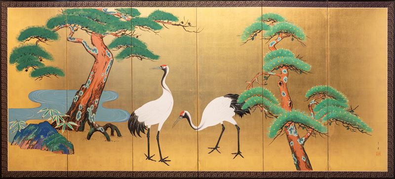 Paravento pieghevole a sei pannelli, Giappone, periodo Meiji (1868-1912)