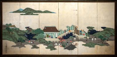 Paravento giapponese a sei pannelli, periodo Meiji