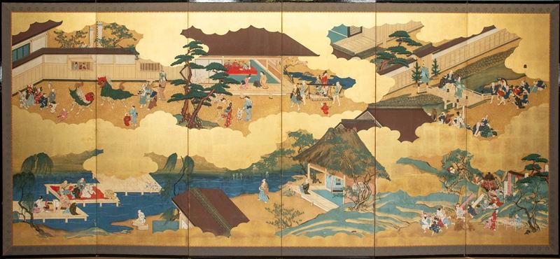Paravento a sei pannelli, Giappone, periodo Meiji