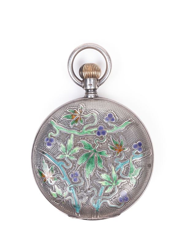 A SILVER AND ENAMEL POCKET WATCH
